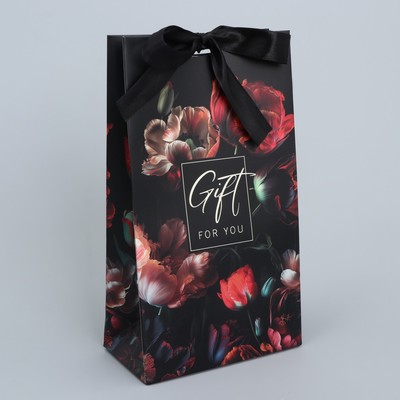 Пакет подарочный с лентой, упаковка, «Ночные цветы», 13 х 23 х 7 см