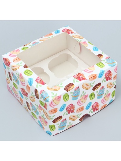 Коробка для капкейка, кондитерская упаковка, 4 ячейки «Сладости», 16 х 16 х 10 см