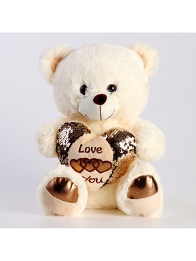 Мягкая игрушка «Мишка» с сердцем, 30 см, цвет светлый