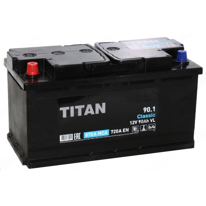 Аккумуляторная батарея Titan Classic 90 Ач, 6СТ-90.1 VL, прямая полярность - Фото 1
