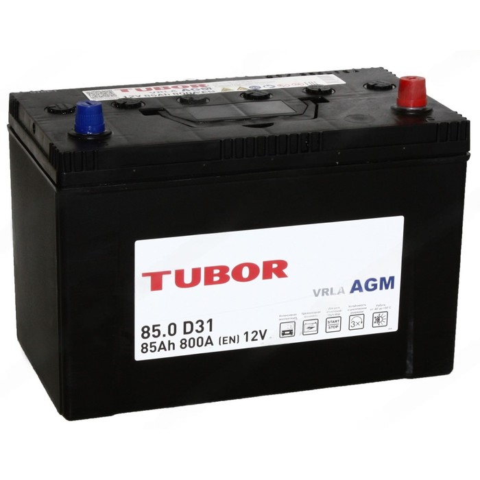 Аккумуляторная батарея Tubor AGM 85 Ач, 6СТ-85.0 VRLA D31 B00, обратная полярность