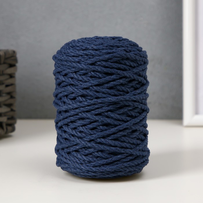 Шнур для вязания 80% хлопок, 20% полиэстер крученый 3 мм, 185г/45м,14-джинсовый - Фото 1