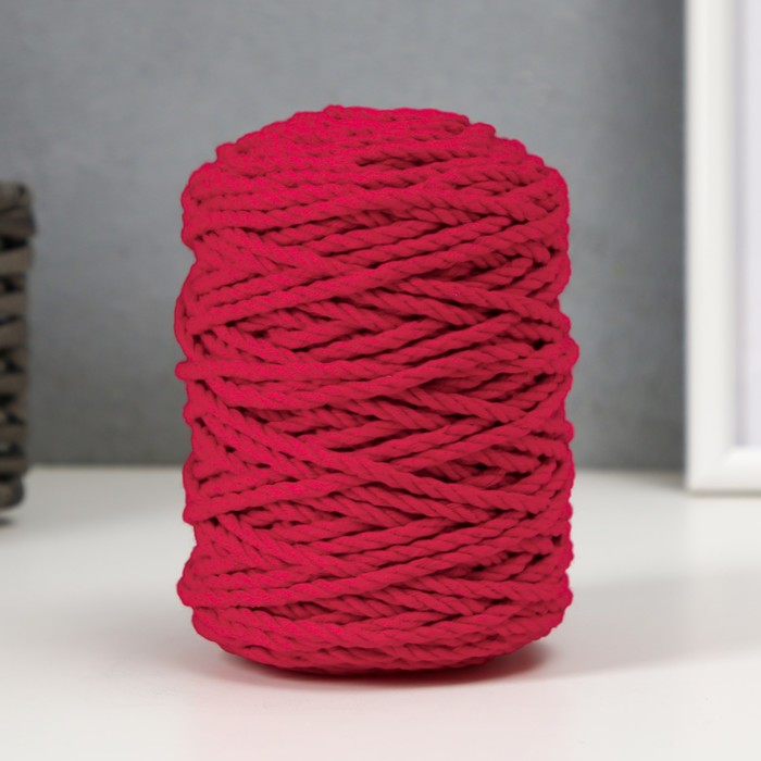 Шнур для вязания 80% хлопок, 20% полиэстер крученый 3 мм, 185г/45м, 26-красный - Фото 1