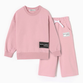Комплект для девочек (свитшот, брюки), цвет грязно-розовый, рост 98 см