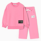 Комплект для девочек (свитшот, брюки), цвет розовый, рост 98 см - фото 290847532