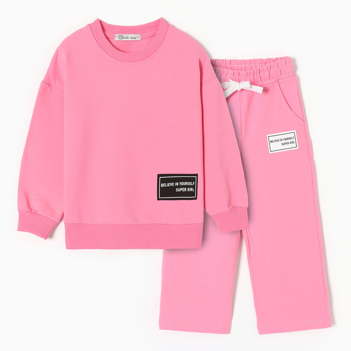 Комплект для девочек (свитшот, брюки), цвет розовый, рост 110 см - Фото 1