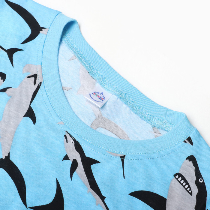 Пижама для мальчиков, цвет голубой/акулы, рост 128 см