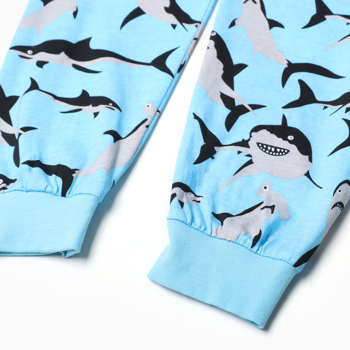 Пижама для мальчиков, цвет голубой/акулы, рост 140 см