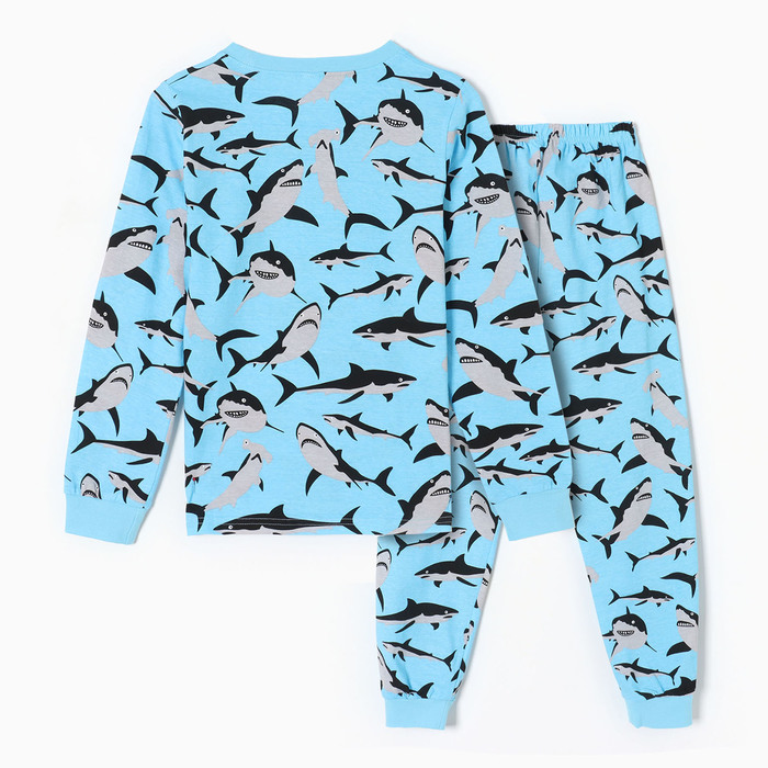 Пижама для мальчиков, цвет голубой/акулы, рост 146 см