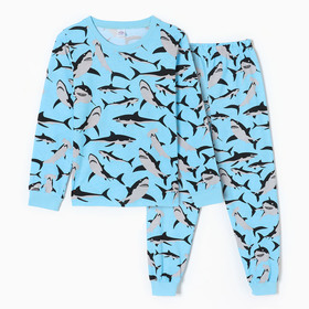 Пижама для мальчиков, цвет голубой/акулы, рост 152 см