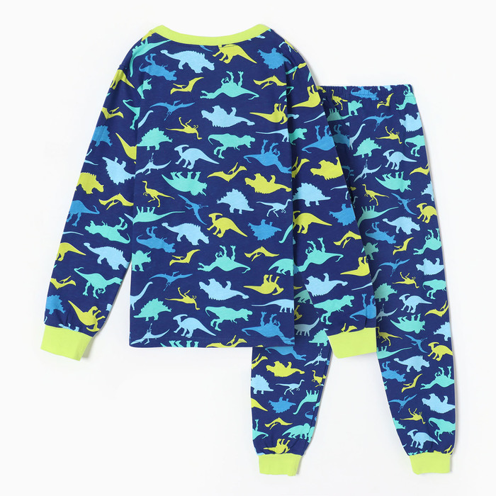 Пижама для мальчиков, цвет темно синий/дино, рост 146