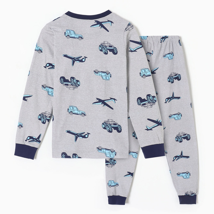 Пижама для мальчиков, цвет серый/самолеты, рост 128 см