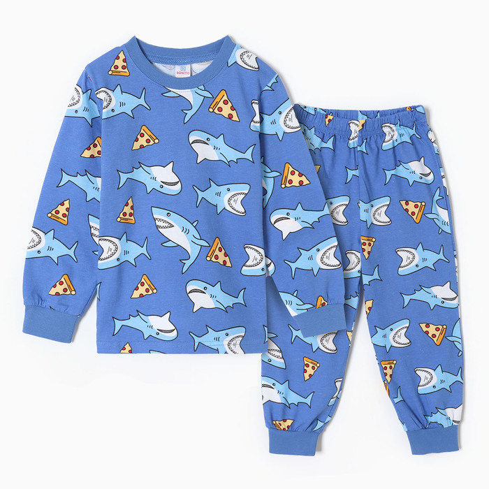 Пижама для мальчиков, цвет синий/акулы, рост 92 см - Фото 1