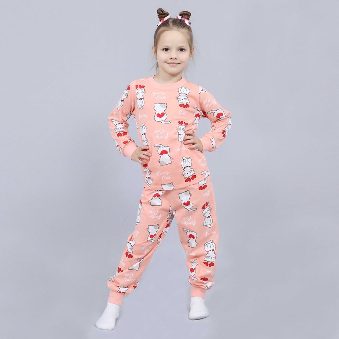 Пижама для девочек, цвет персиковый, рост 104 см - фото 1907976657