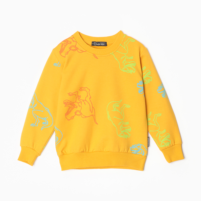 Свитшот для мальчика, цвет тёмно-жёлтый/дино, рост 116 см - Фото 1
