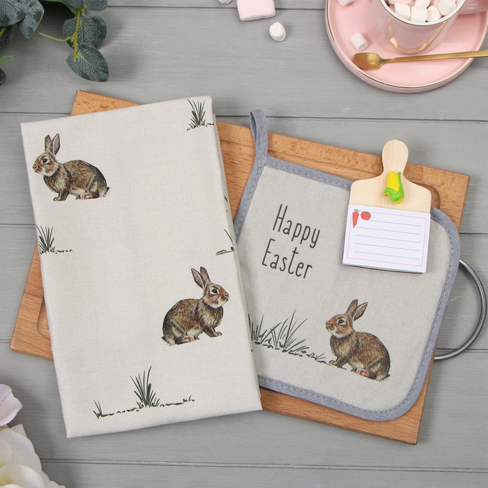 Набор подарочный Happy Easter: полотенце 40×73 см, прихватка 19×19 см, магнит 11×7 см - Фото 1