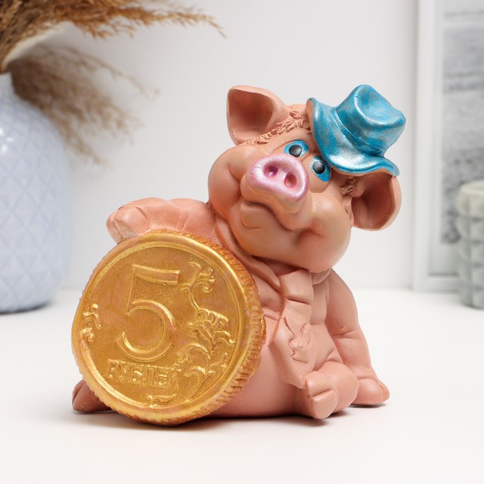 Копилка "Свин в шляпе с монетой" 14,5см - Фото 1