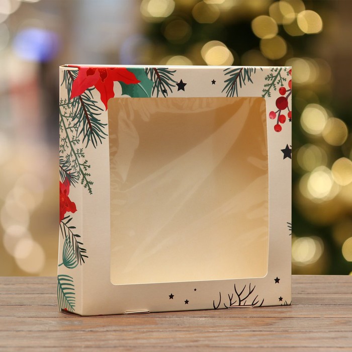 Коробка складная "Праздник", 20 х 20 х 4 см с окном - Фото 1