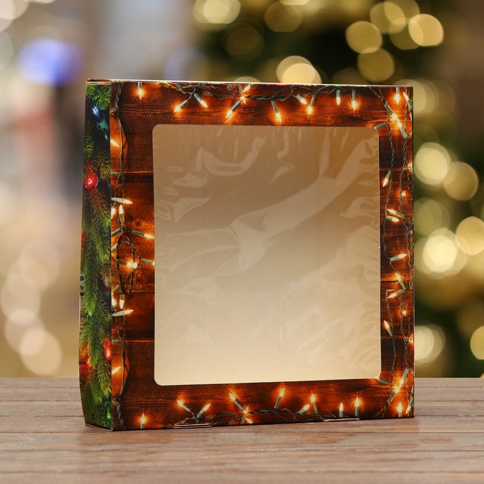 Коробка складная с окном "Merry christmas" 20 х 20 х 4 см - Фото 1