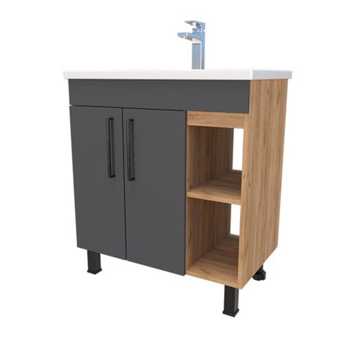 Тумба напольная «Асти 70», с раковиной «Миранда», 431×655×860 мм, цвет дуб золотой/графит - Фото 1