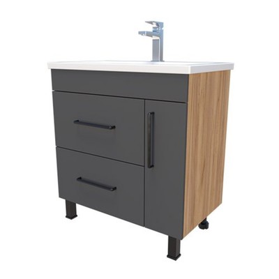 Тумба напольная «Асти 70 – 2», с раковиной «Миранда», 415×655×860 мм, цвет дуб золотой/графит