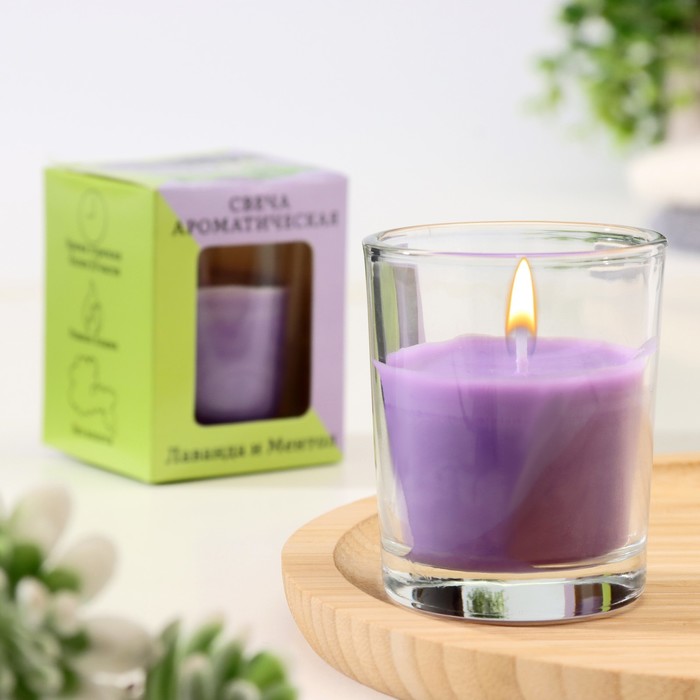 Ароматическая свеча в стакане 5×6 см, лаванда и ментол - Фото 1