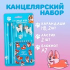 Канцелярский набор «Спешу за счастьем», карандаши 2 шт, ластики 2 шт, блокнот 10000591 - фото 11822743