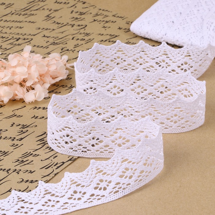 Кружево вязаное, 40 мм, 10±1 м, белое - Фото 1