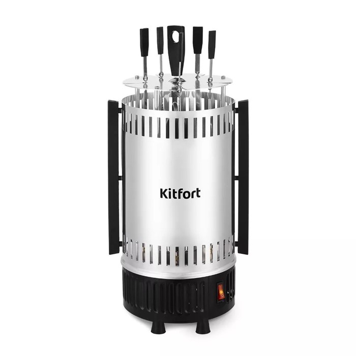 Электрошашлычница Kitfort KT-1406, 900 Вт, 5 шампуров, серебристо-чёрная - Фото 1