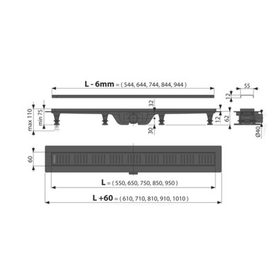 Трап Alcadrain Simple APZ10BLACK-550M, с порогами, 550 мм, чёрный матовый