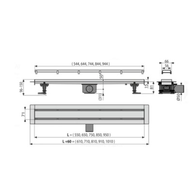 Трап Alcadrain Fit&Go APZ13-DOUBLE9-550, с двухсторонней решеткой, 550 мм