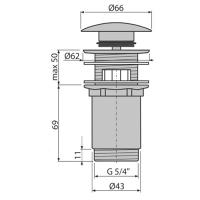 Водослив для умывальника Alcadrain A392C, 5/4", механизм click/clack, цельнометаллический