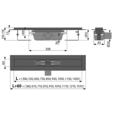 Трап Alcadrain APZ1BLACK-550, с порогами, 550 мм, чёрный матовый