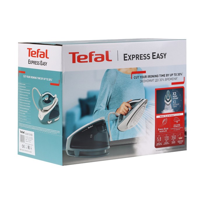 Парогенератор Tefal SV6131E0, 2200 Вт, металлокерамика, 125 г/мин, 1.7 л, сине-зелёный - фото 51502998