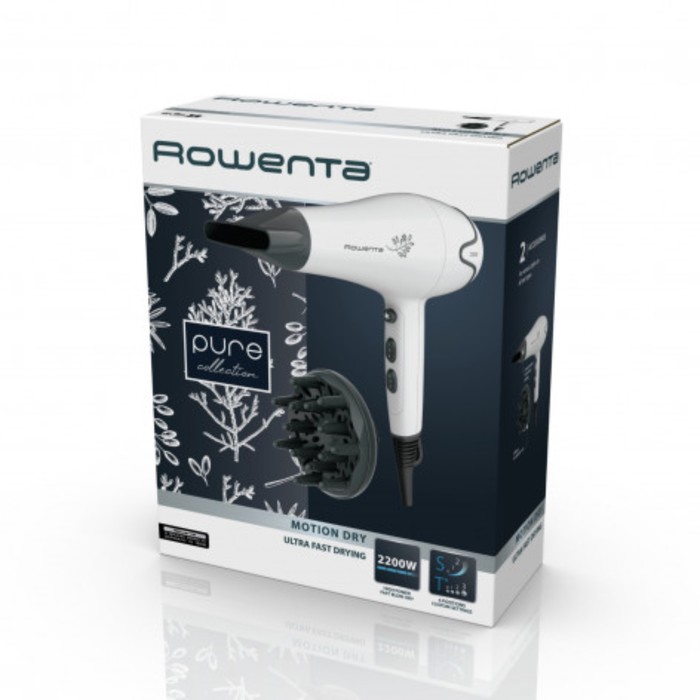 Фен Rowenta CV5708F0, 2200 Вт, 3 скорости, 2 температурных режима, диффузор, бело-серый - фото 51503020