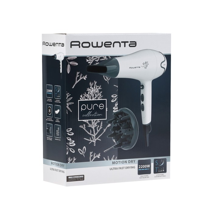 Фен Rowenta CV5708F0, 2200 Вт, 3 скорости, 2 температурных режима, диффузор, бело-серый - фото 51503021