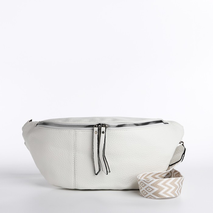 Сумка женская, на длинном ремне, на молнии, белая - Фото 1