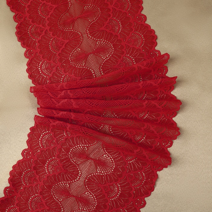 Кружевная эластичная ткань, 180 мм × 2,7 ± 0,5 м, цвет красный - Фото 1
