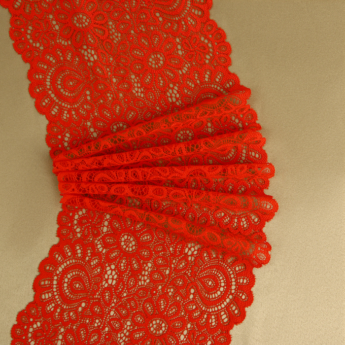 Кружевная эластичная ткань, 190 мм × 2,7 ± 0,5 м, цвет красный - Фото 1