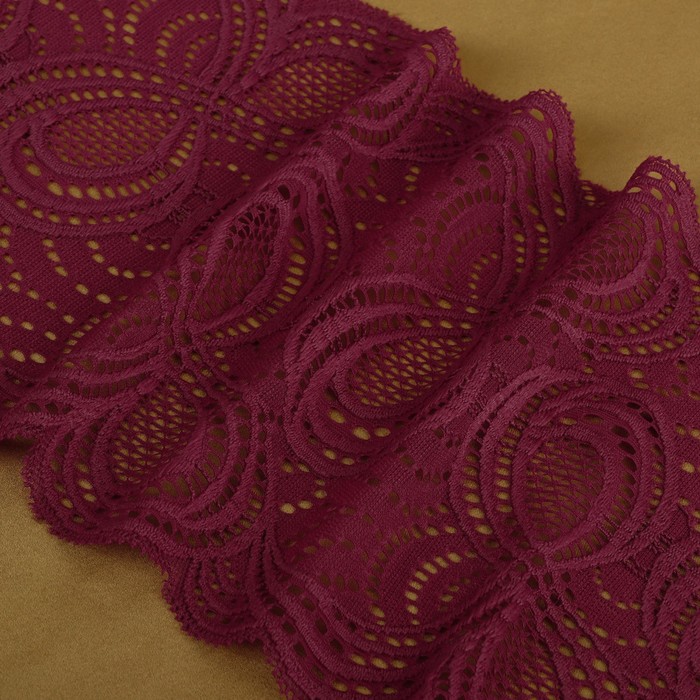 Кружевная эластичная ткань, 180 мм × 2,7 ± 0,5 м, цвет бордовый
