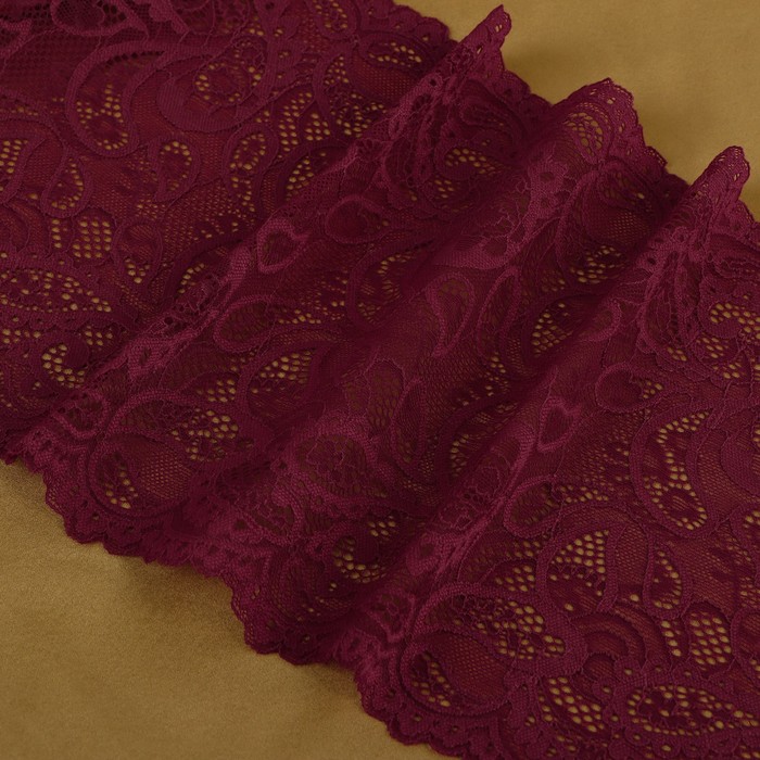 Кружевная эластичная ткань, 230 мм × 2,7 ± 0,5 м, цвет бордовый