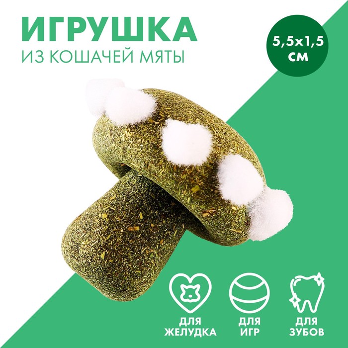 Игрушка для кошек «Гриб» из кошачьей мяты, 5,5 х 1,5 см - Фото 1