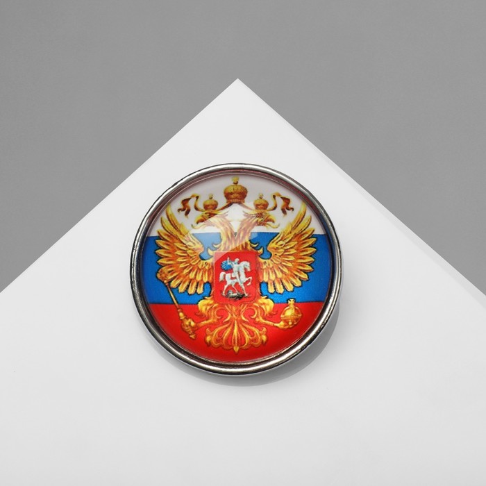 Брошь «Российская Федерация», цветная в серебре