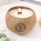 Свеча в кокосе ароматическая, сандал, соевый воск, 8х10 см, в коробке - фото 9862237