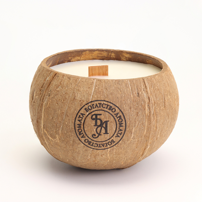 Свеча в кокосе ароматическая, сандал, соевый воск, 8х10 см, в коробке - фото 1907977853