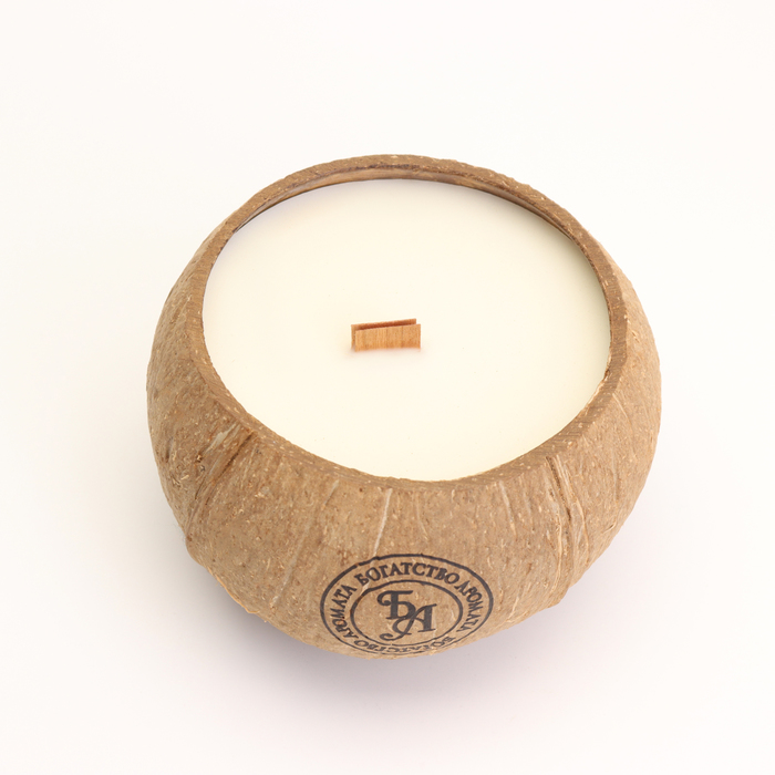Свеча в кокосе ароматическая, сандал, соевый воск, 8х10 см, в коробке - фото 1887385369