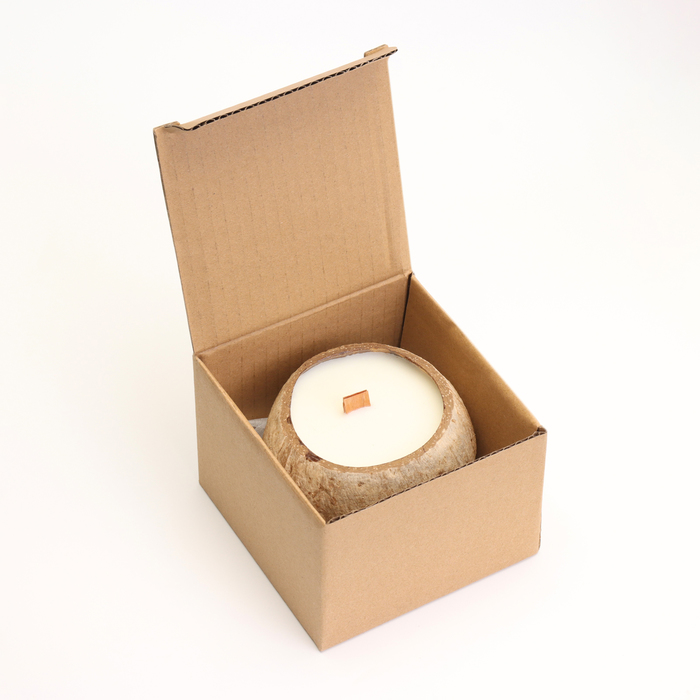 Свеча в кокосе ароматическая, сандал, соевый воск, 8х10 см, в коробке - фото 1907977856