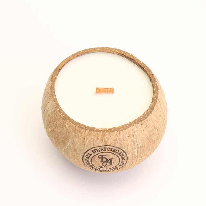 Свеча в кокосе ароматическая, апельсин, соевый воск, 8х10 см, в коробке - фото 1903609888