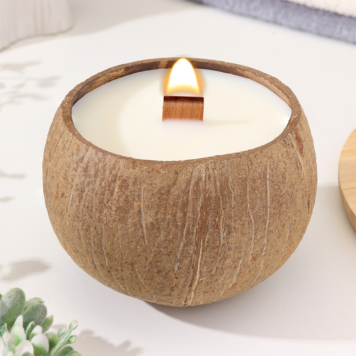 Свеча в кокосе ароматическая, эрл грей, соевый воск, 8х10 см, в коробке - фото 1907977866