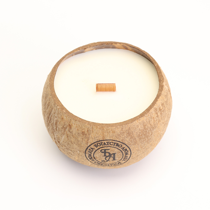 Свеча в кокосе ароматическая, эрл грей, соевый воск, 8х10 см, в коробке - фото 1887385383